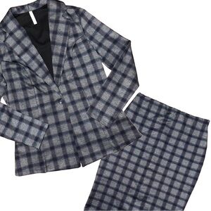 Piphany Matching Gray Plaid Blazer Skirt Suit Set Dark Academia Preppy Career